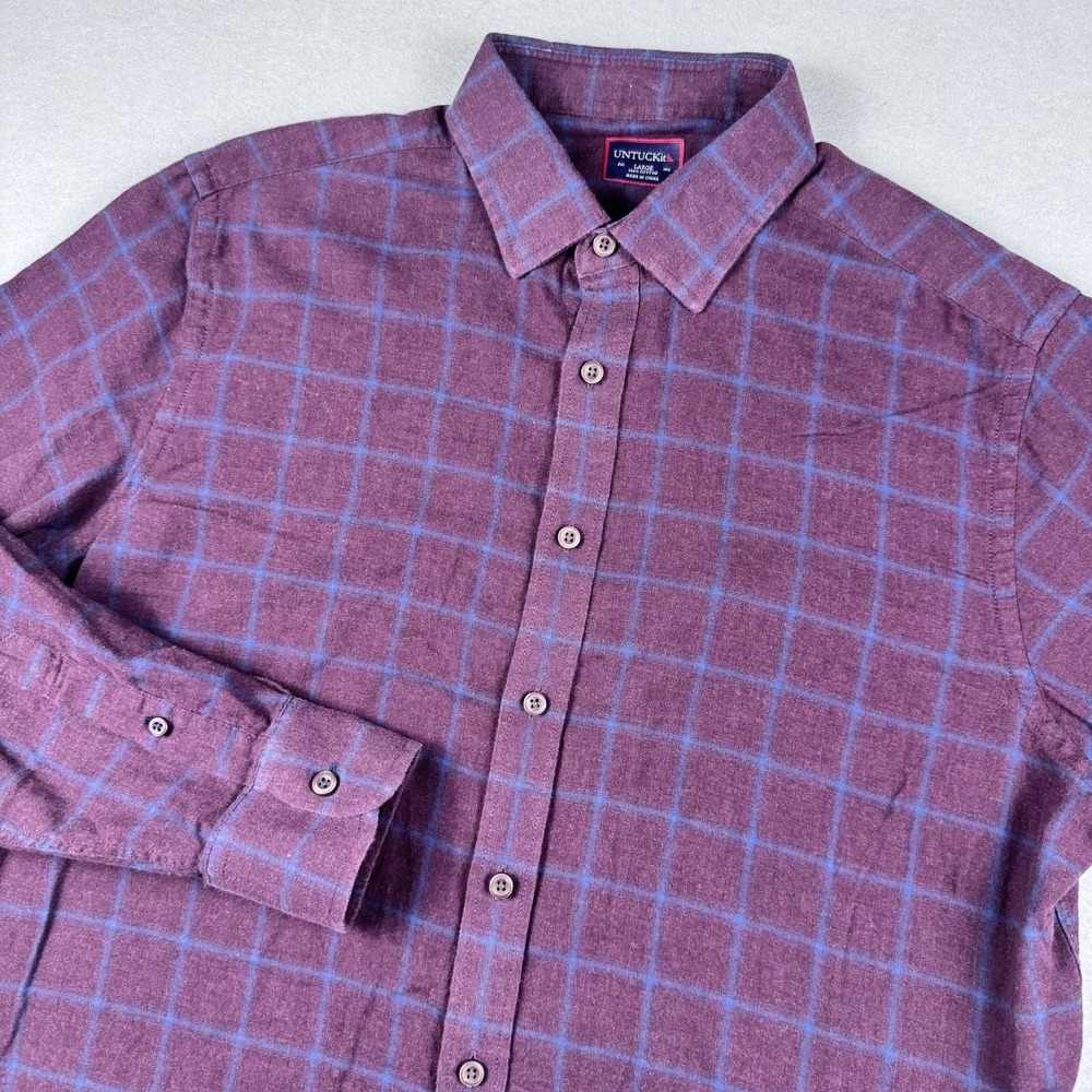 Untuckit Lightweight Dress Shirt Men L Plaid Office Commute Button LS Windowpane